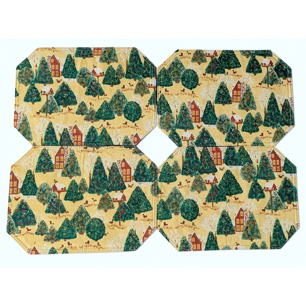 Christmas Placemats, Set of 4 Double Sided Vinyl Placemats, 17.5" x 12.75"